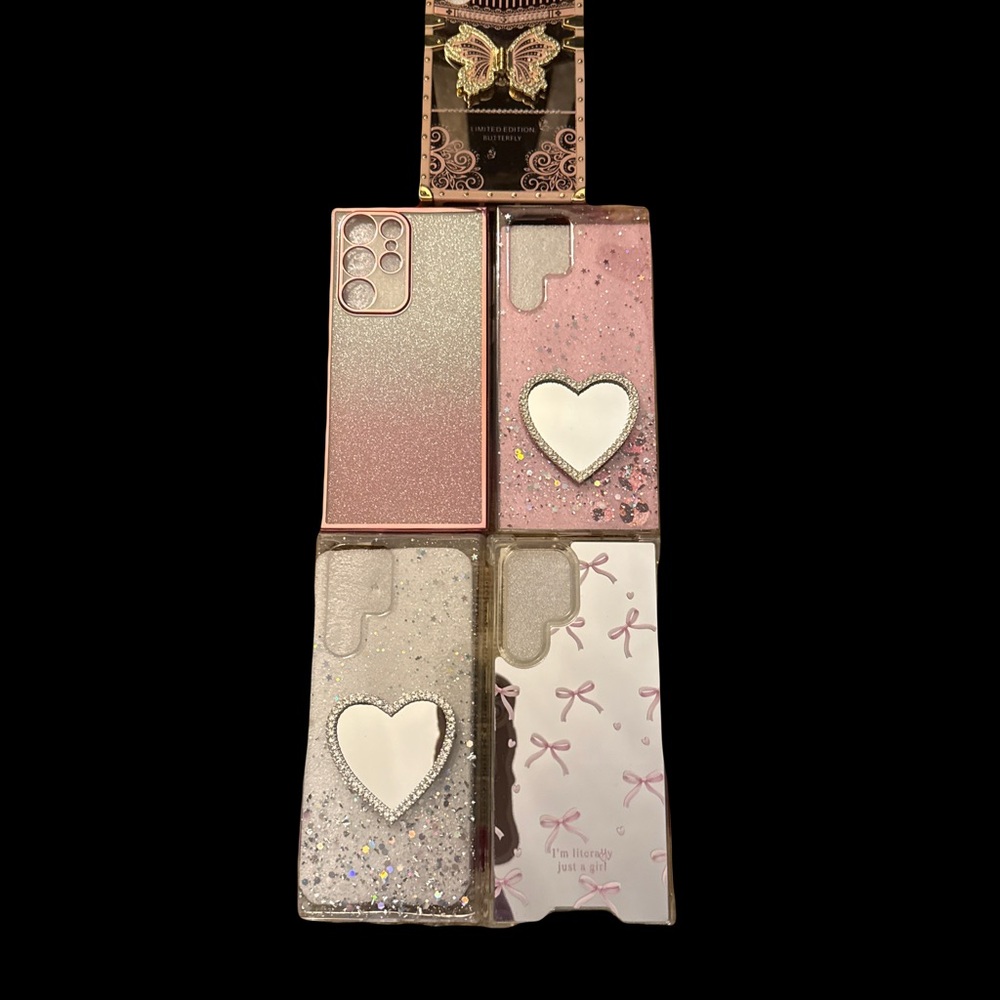 Glitter Heart Phone Case Set - Pink, Gold, White